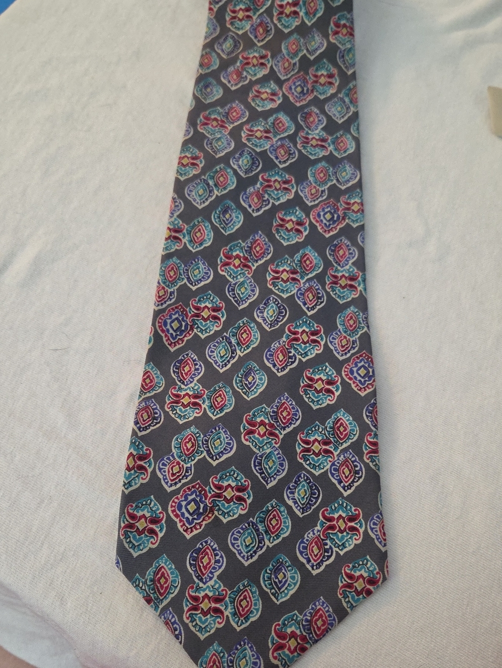 Stafford Gray Tie with Multicolor Paisley Motifs